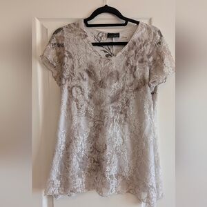 Y2K Brittany Black Taupe Lace Flutter Sleeve Blouse